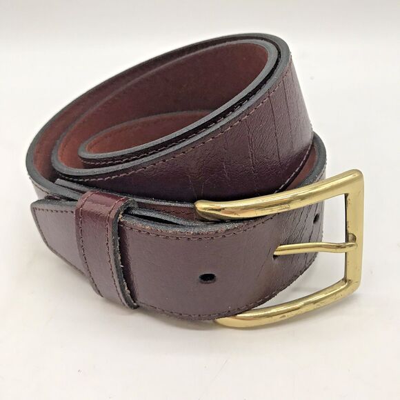 Brown Cowhide Smooth Leather Dress Belt Men's 36  1.5" W - 41 " L  Brass Buckle - Picture 2 of 13